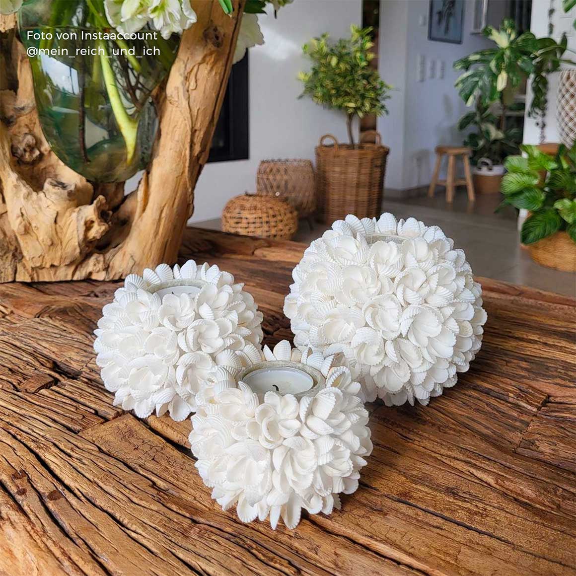 teelichthalter kerzenhalter kerzenständer muschel weiss boho ibiza deko set soulbirdee onlineshop