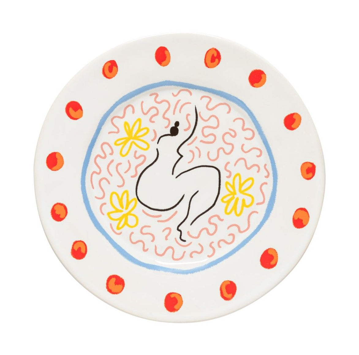 Summer Bliss Salatteller Lady – handbemalter Teller mit Kunst-Motiv von Laetitia Rouget