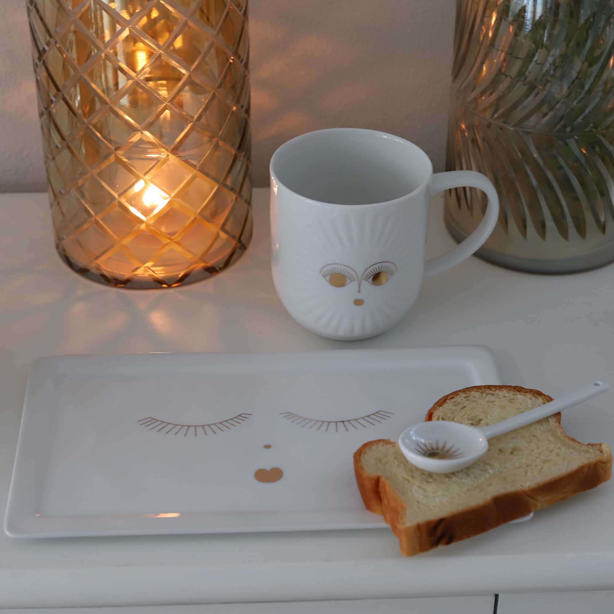 Teller Gesicht weiss porzellan gold trevoly räder soulbirdee