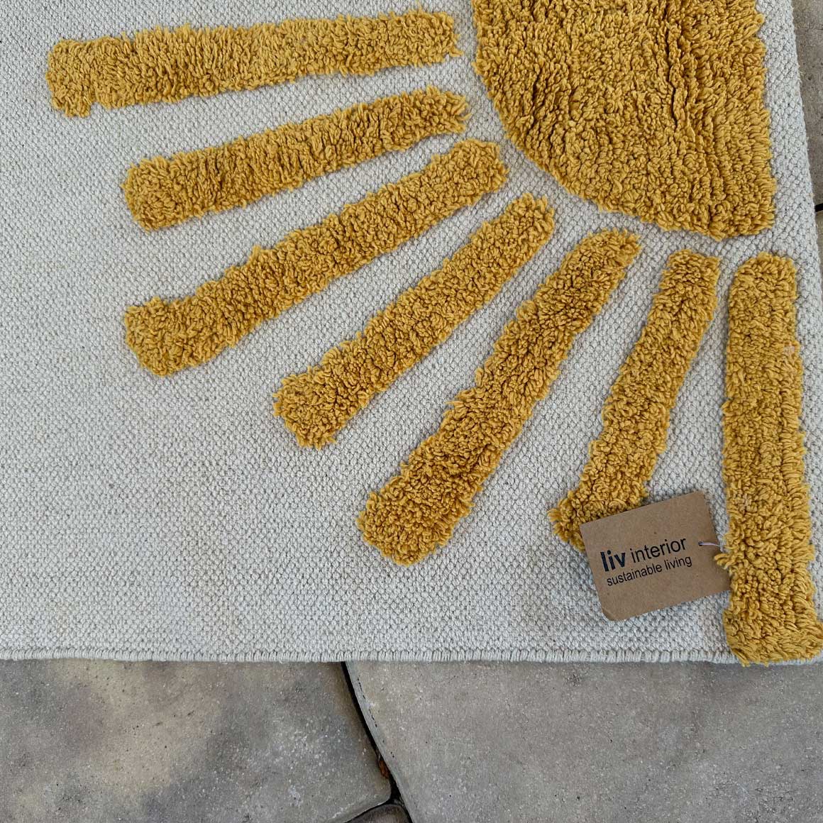 Teppich Läufer hochflor Muster Badteppich | Badezimmer Teppich | Kinderzimmer Teppich | Teppich kaufen | Sonne Gelb Baumwoll Liv Interior | 140x70 | Soulbirdee Onlineshop