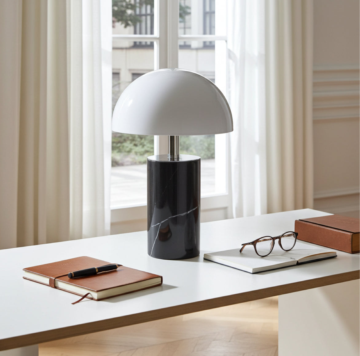 tischlampe homeoffice kabellos ohne kabel akku led tischleuchte modern schwarz weiss baccaris marmor rund soulbirdee