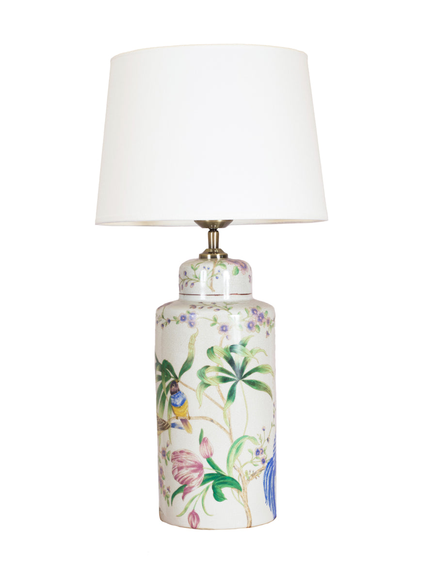 tischlampe landhaus stil weiss chinoiserie vogel malerei vasenlampe soulbirdee onlineshop