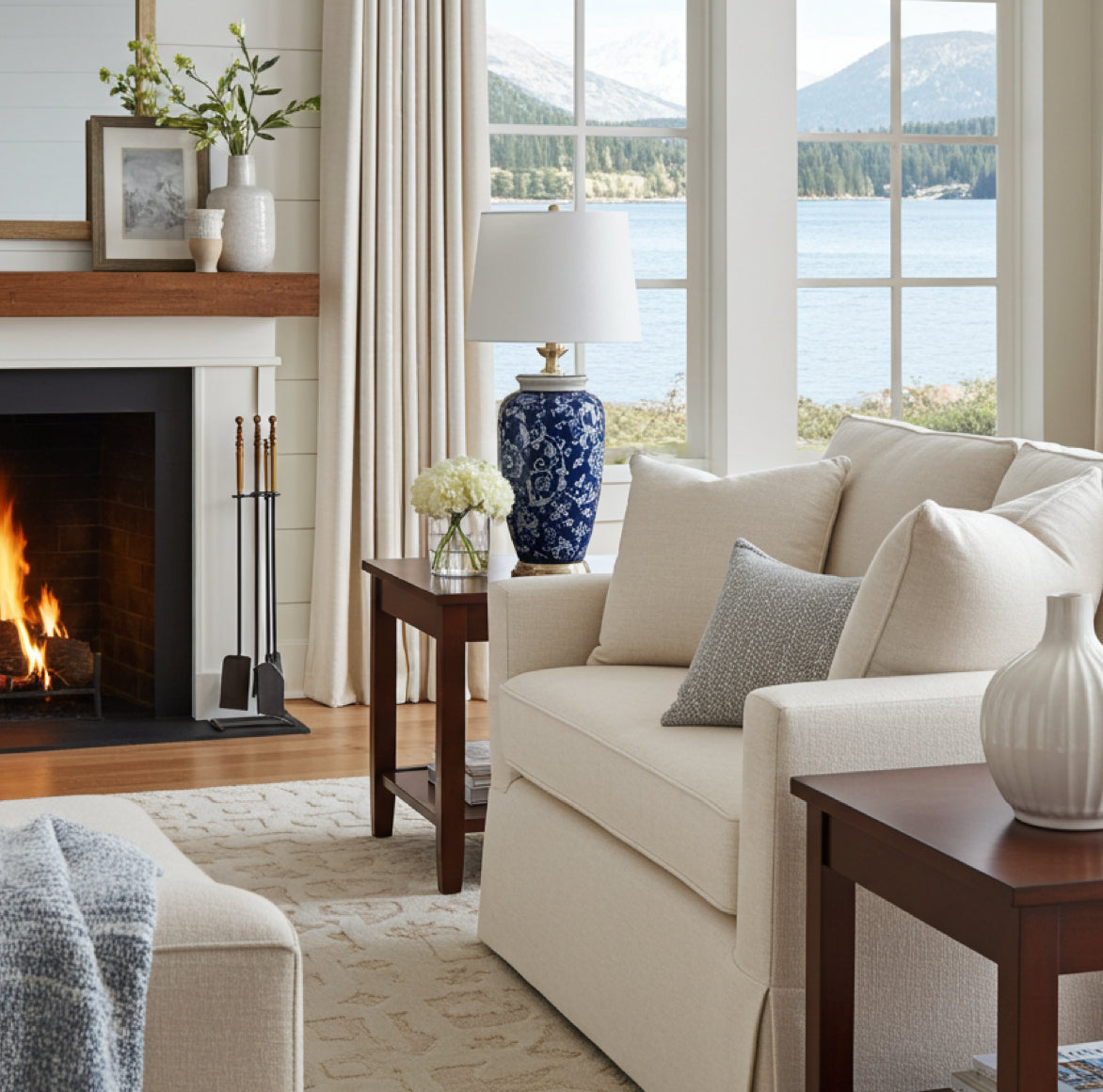 Tischlampe Blau Weiss Porzellanlampe im Wohnzimmer maritimer Stil Coastal elegant