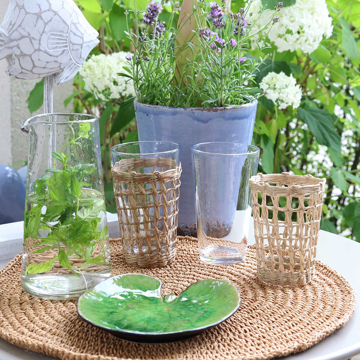 mediterran geschirr Gras Trinkglas Soulbirdee Onlineshop Dekoration modern Ideen Skandinavisch Trinkgläser Geflecht Getränke Wasserglas Stroh kaufen