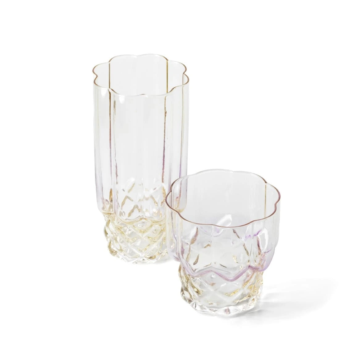Rosafarbenes Wasserglas  und Longdrink-Glas Highball mit strukturierter Oberfläche handgefertigt