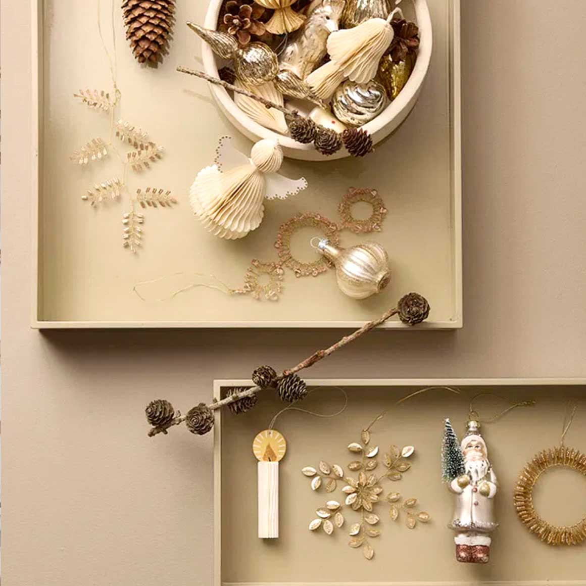 luxuriös Weihnachtsschmuck Deko Bungalow DK Kopenhagen Perlen filigran Champagner gold Ornament Soulbirdee Shop Weihnachten