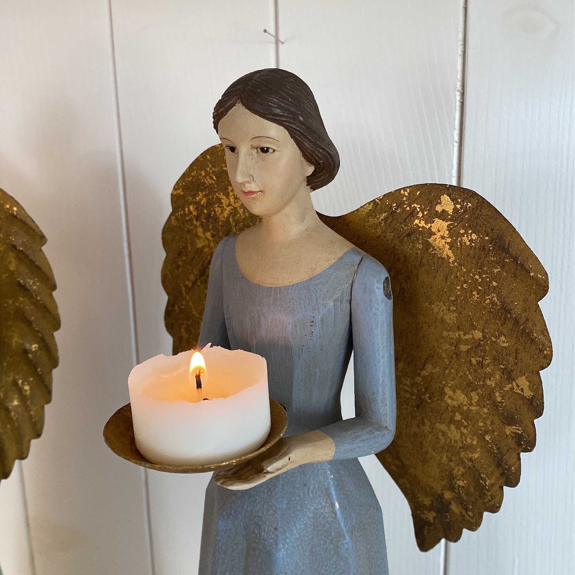Weihnachtsengel Holz engel modern blau gesicht nostalgie nostalgisch vintage soulbirdee weihnachtsdeko online shop kerzendeko