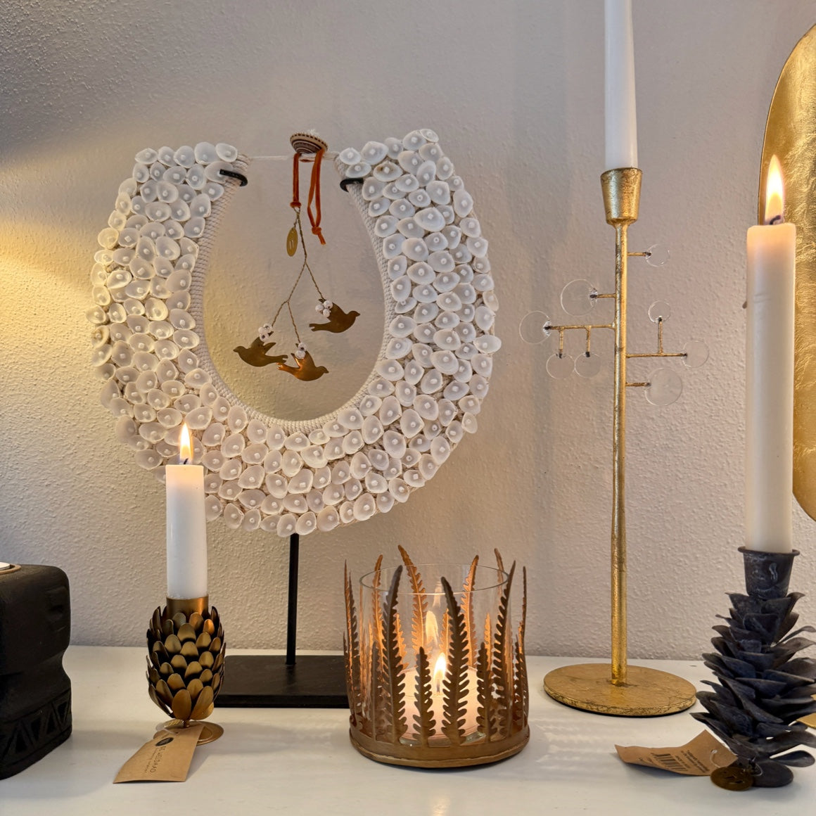 Windlicht goldener Farn aus Glas & Bronze-Messing – Weldaad