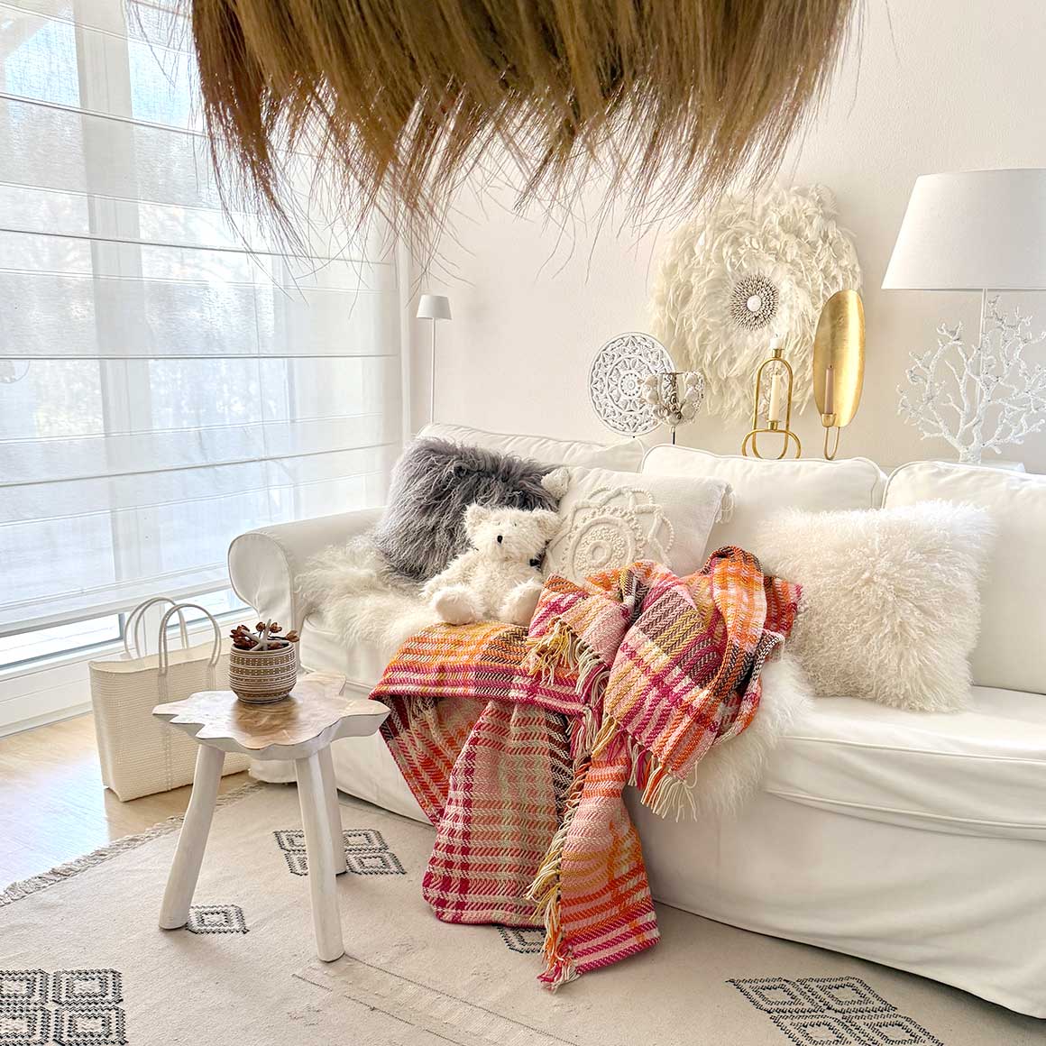 wohndecke decke gelb bunt pink sofadecke fransen boho soulbirdee